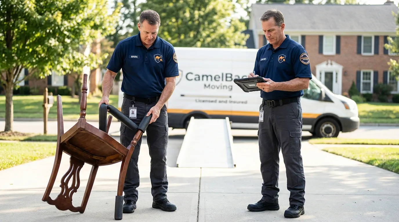 Movers inspecting furniture for damage prevention before loading in Wickliffe, KY