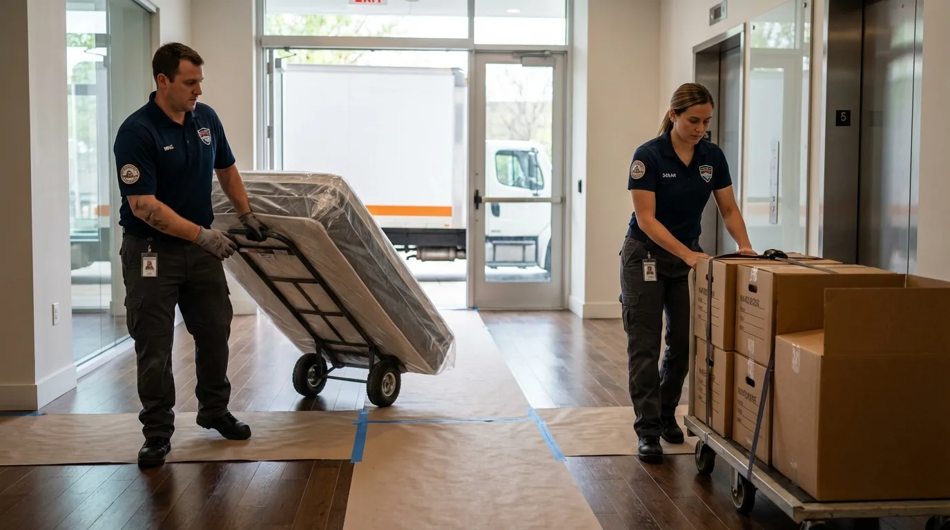 Professional apartment movers loading elevator in Wickliffe, KY
